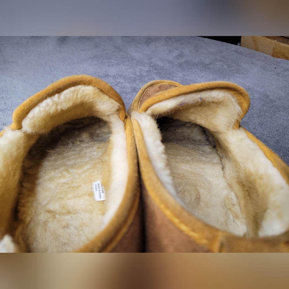 LL Bean Wicked Good Slippers Mens 13 M Faux Fur Lined Brown Leather Slip On Read - Picture 6 of 7